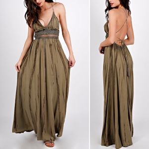 ANGL Olive Nature Size L Tie Dye Halter Maxi